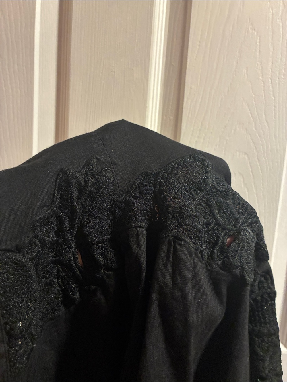Free People Black Embroidered tunic Dress boho lace trim button front XS - Picture 5 of 5